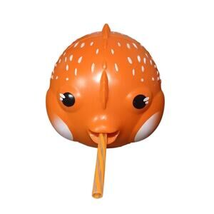 Carnival Cruise Lines Orange White Hard‎ Plastic Puffer Fish 7.5" Cup with Straw